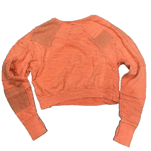 Free People 5 star tee Y2K patches preppy crew sweater brick Orange XS A004908 - Picture 11 of 11